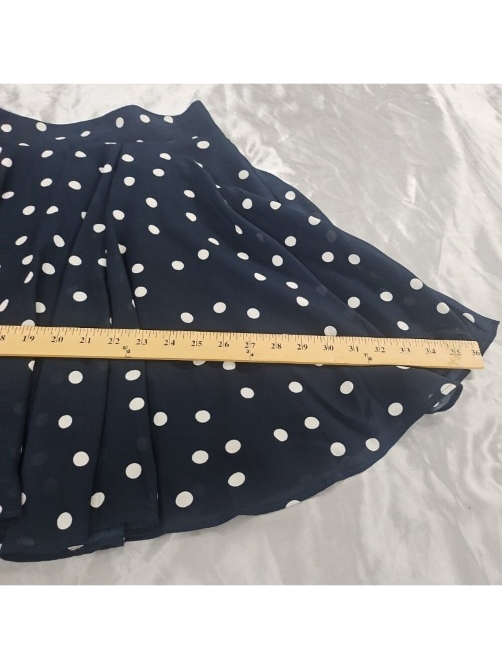 Maison Jules Polka Dot Skirt Large Navy White Retro Midi Parisian Flowy Skater - Picture 12 of 12